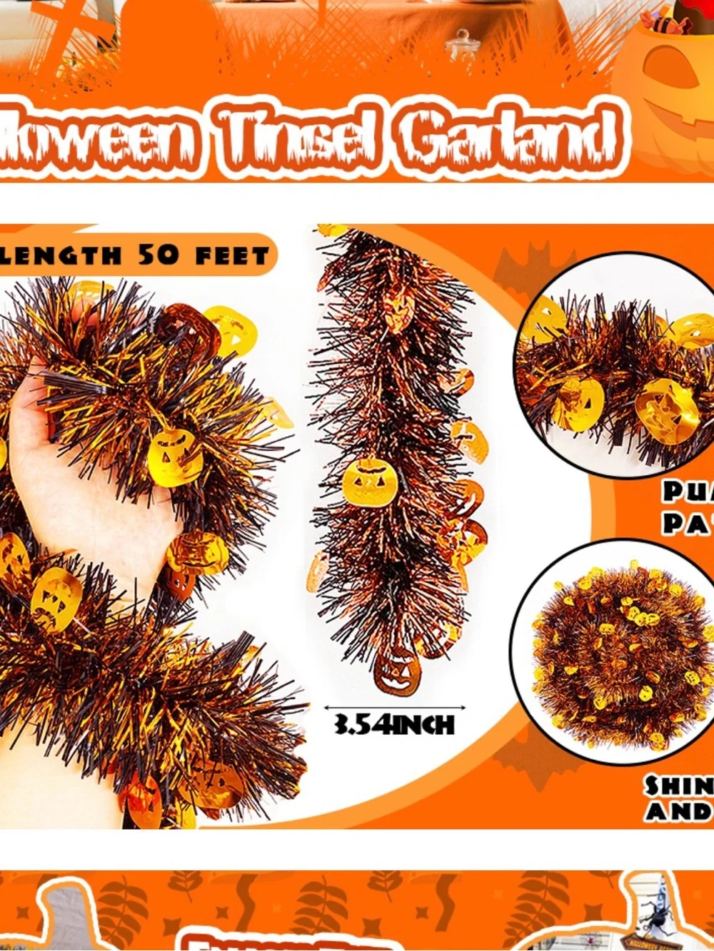 Halloween Tinsel Garland Party Decor - Orange & Black